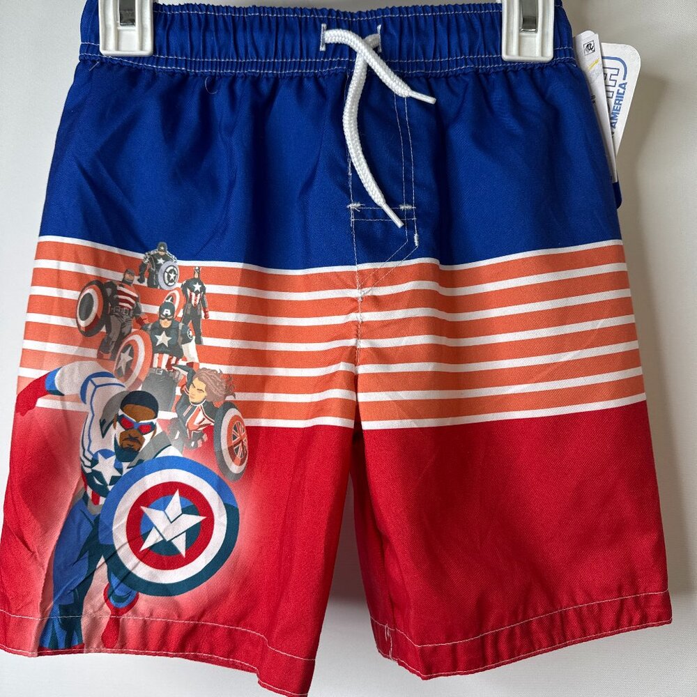Marvel Captain America Boys Swim Shorts Size S Pull On Drawstring UPF 50+ Liner